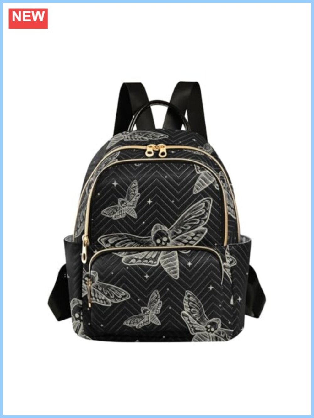 Womens Mini Backpack Purse Gothic Skull Butterfly Moth Polyester Lightweight